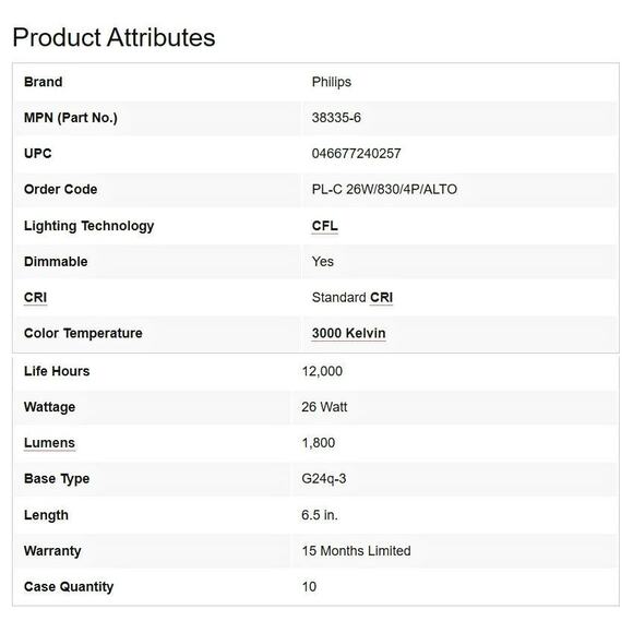 11 NEW Philips PL-C 26W/841/XEW/4P/ALTO 21W Compact 4Pin Fluorescent Lamp G24q-3 - Picture 6 of 8